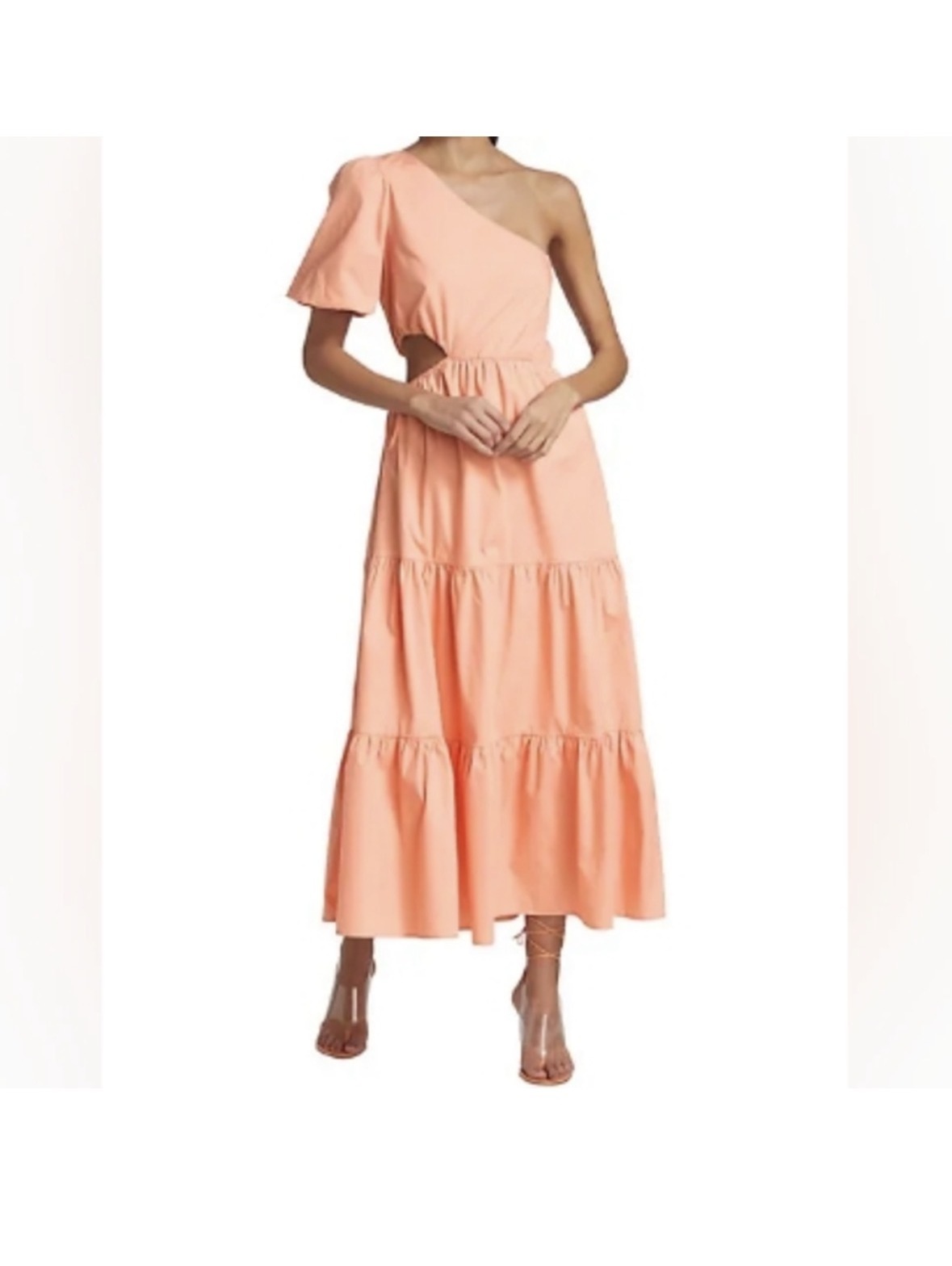 Wayf One-Shoulder Tiered Maxi Dress - Peach Cutout Waist - Size Medium - Nwt